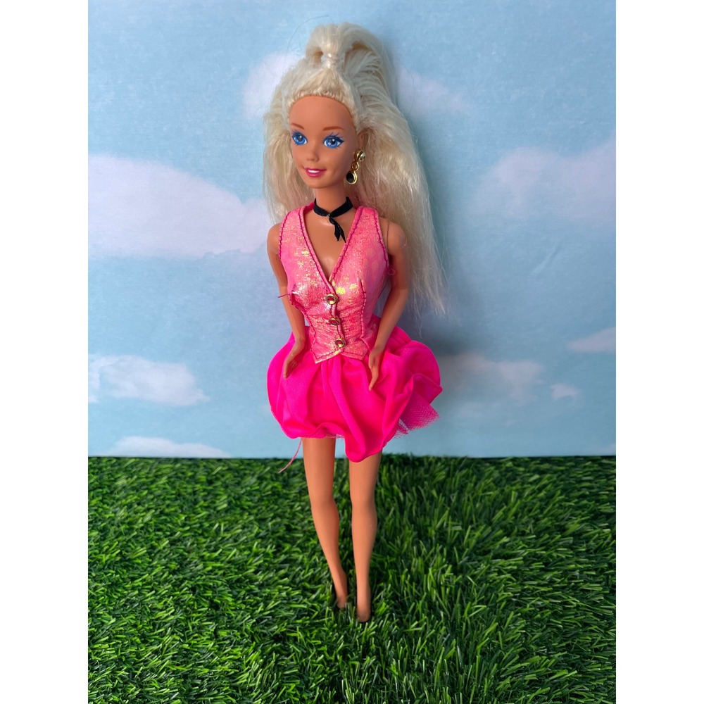 Vintage Mattel Barbie Doll 90s Hot Pink Shimmer Vest Bubble Skirt Blonde Hair